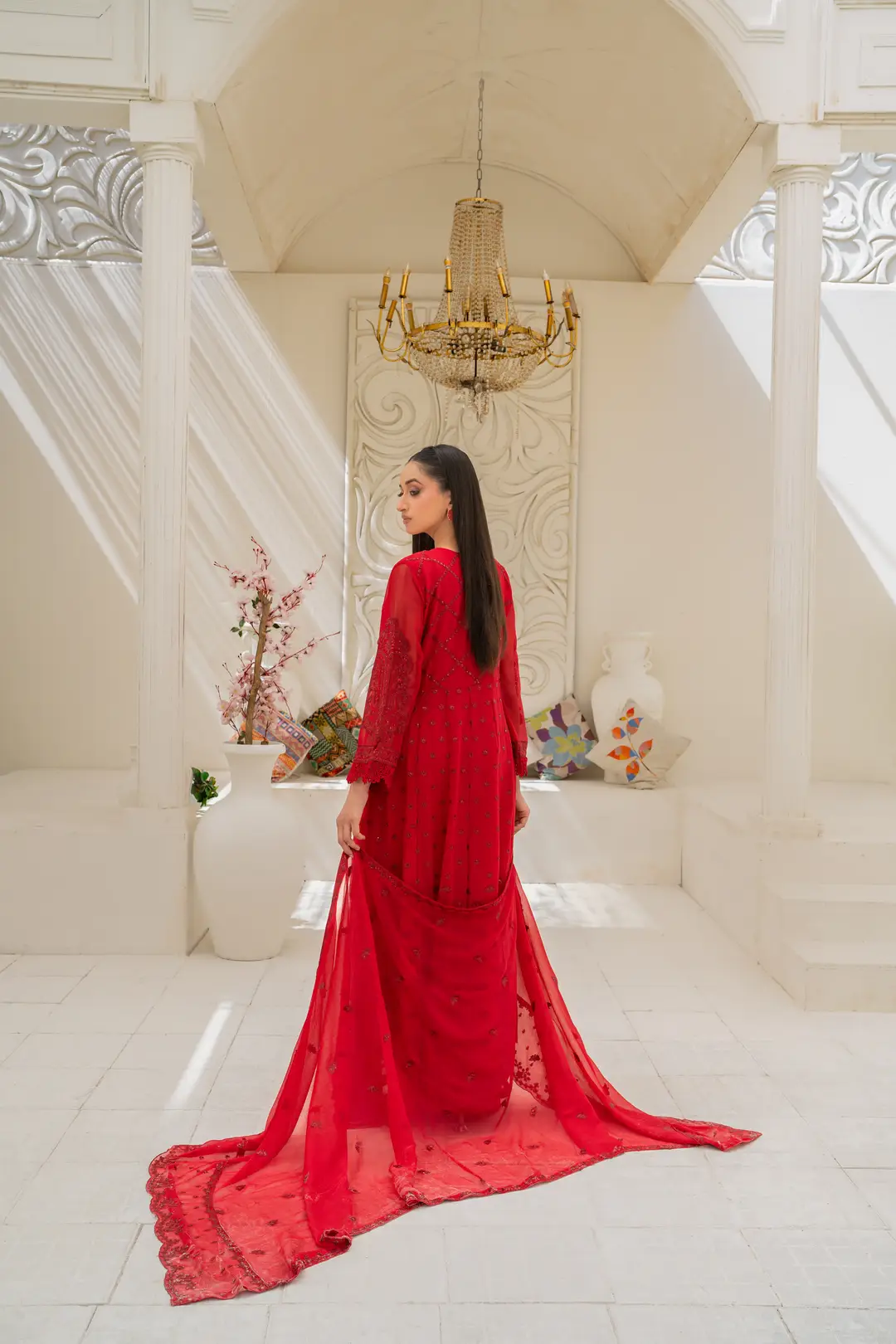 3 Pcs Women's Stitched Chiffon Hand Work Maxi Suit