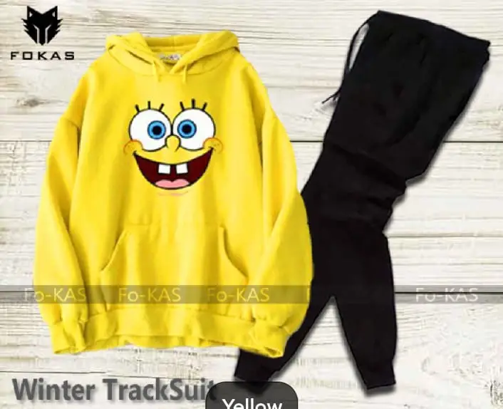 2 Pcs Women's Stitched Fleece Printed Hoodie Tracksuit