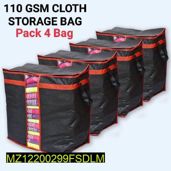 Set of 4 Black Storage Bags with Red Trim for Home Organization